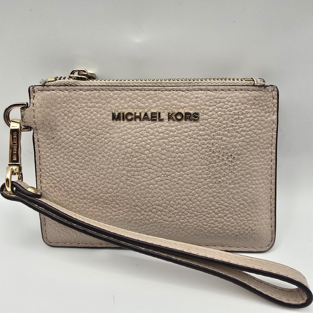 Michael Kors Jet Set Pebbled Leather Wristlet Card Holder Wallet Blush Pink